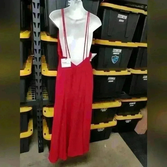 NEW NWT Fame And Partners Cherry Red Leo Halter Open Back Maxi Dress Size 4 US - Picture 7 of 13